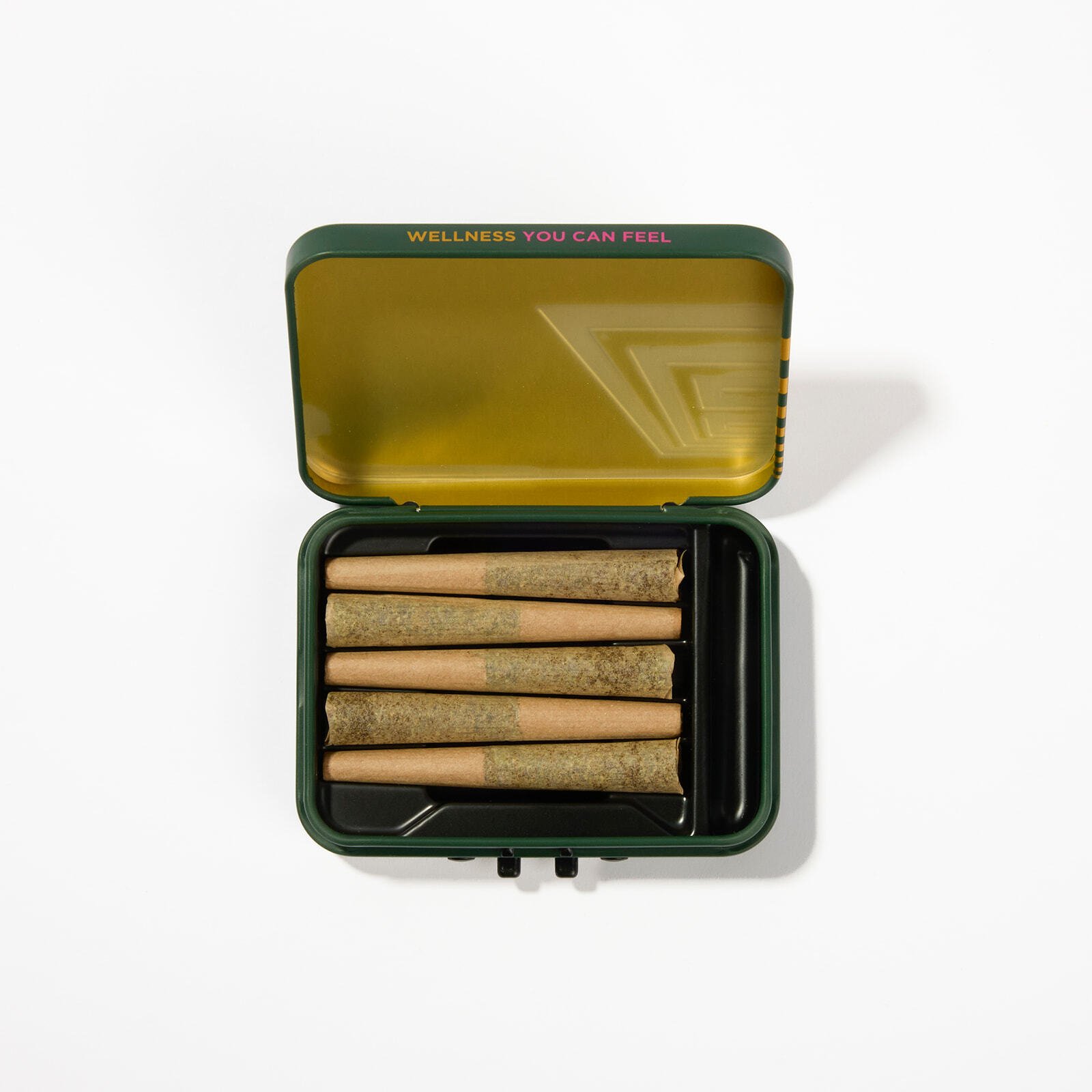 Open Little Pandas THC preroll tin showing prerolls inside